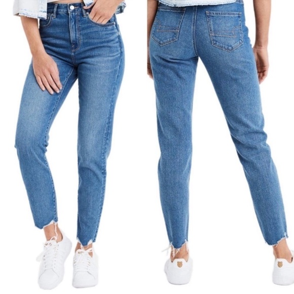 American Eagle Women’s Distressed Raw Hem Mom Jeans Size 00 - Picture 1 of 14